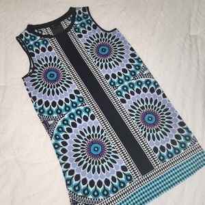 AB Studio Sleeveless Tank Dress Microfiber Peacock Floral Colorful Sz Large